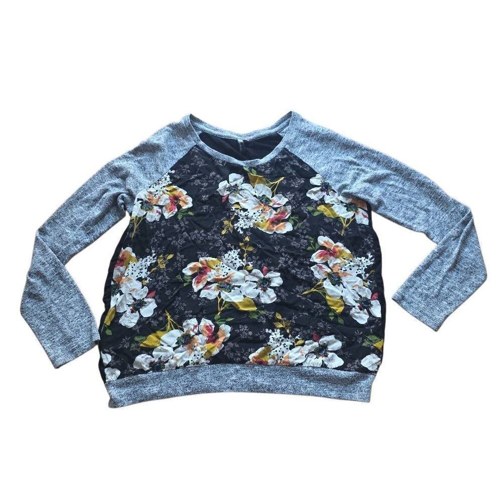 Kut from the kloth womens Sz L gray black floral long sleeve light sweatshirt